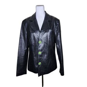 Vintage Y2K Wilsons Structured Leather Blazer Jacket Jewel Buttons Womens Size L